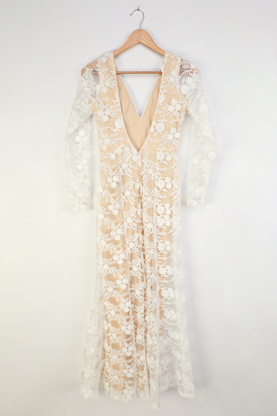 Embroidered Lace Maxi White Lace Maxi Long Sleeve Maxi Dress Lulus