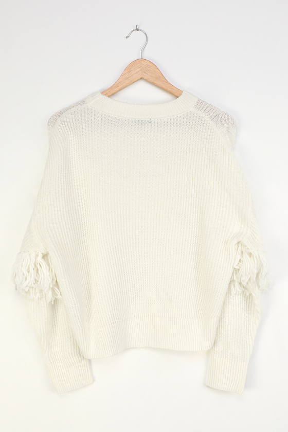 white fringe sweater