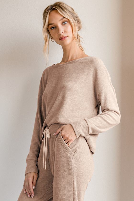 Leila Beige Ribbed Long Sleeve Top 8