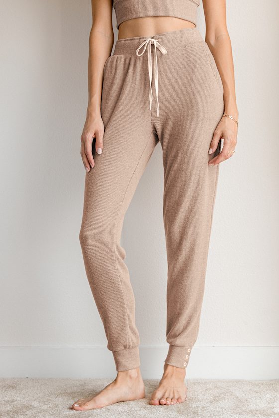 Homey Beige Ribbed Drawstring Joggers 4