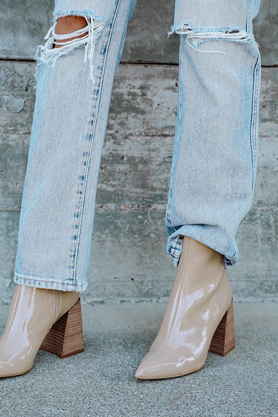 Envied Blush Patent Pointed-Toe Mid-Calf Boots 1