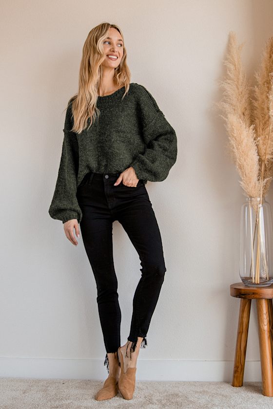 Always Together Forest Green Balloon Sleeve Sweater 6