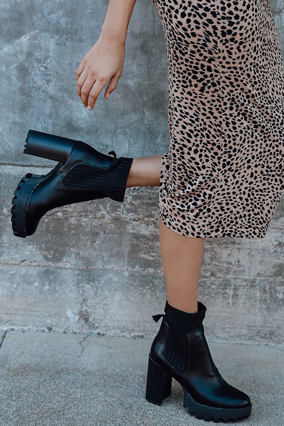 black platform booties chunky heel