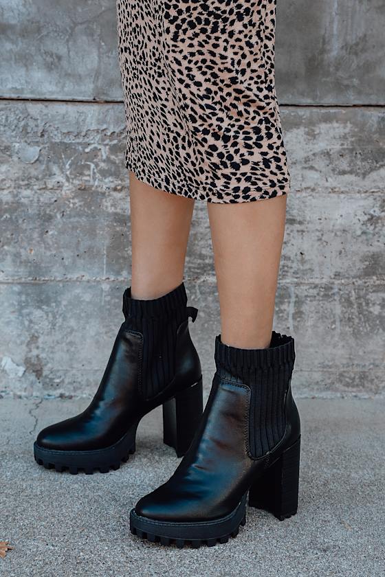 black platform heel ankle boots