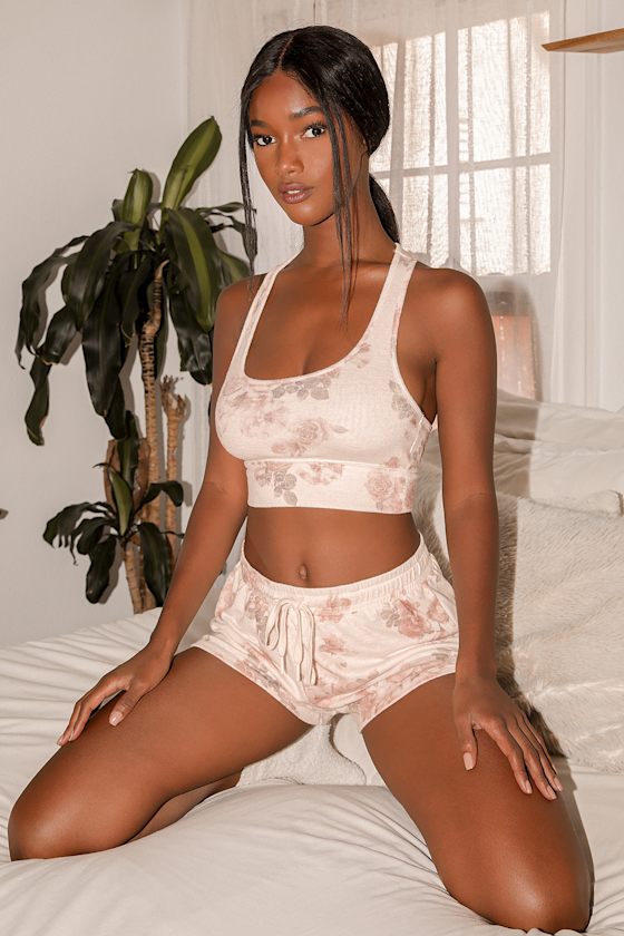 Mia Cream Floral Print Drawstring Shorts 6