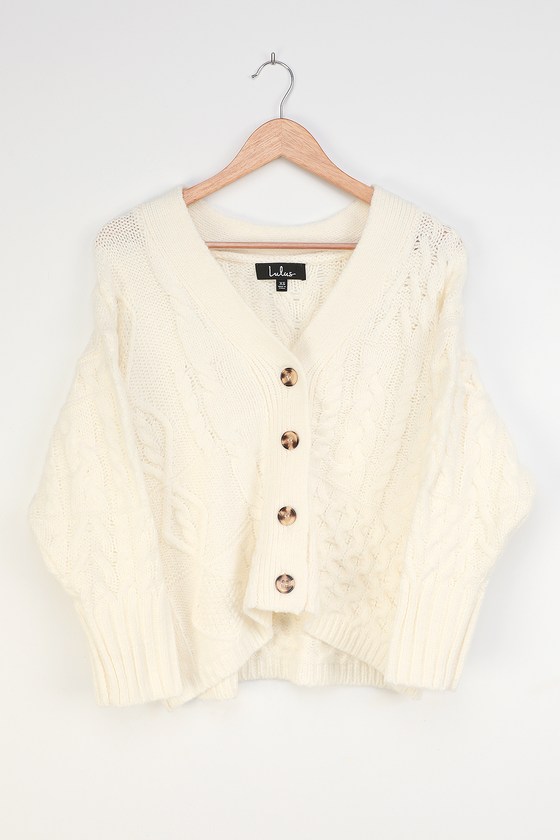 Ivory Knit Sweater - Cable Knit Cardigan - Oversized Cardigan - Lulus