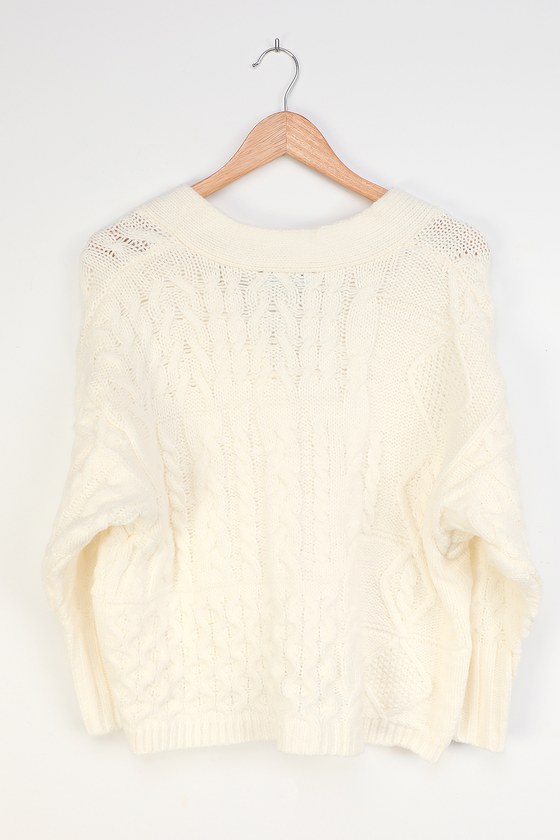 Ivory Knit Sweater - Cable Knit Cardigan - Oversized Cardigan - Lulus