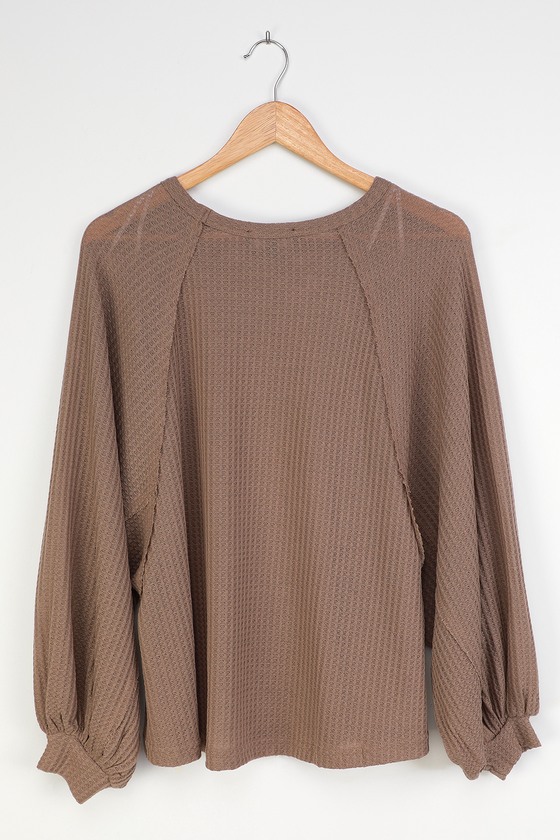 Taupe Long Sleeve Top - Waffle Knit Top - Balloon Sleeve Top - Lulus