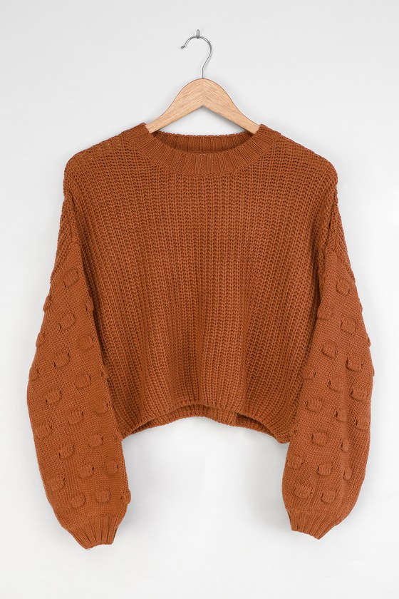 Rust Orange Sweater - Dot Sleeve Sweater - Cropped Sweater - Lulus
