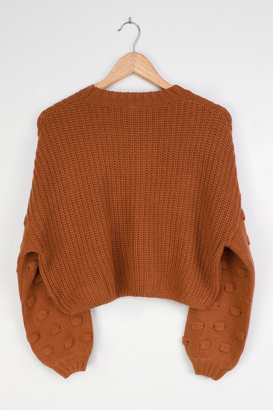 Rust Orange Sweater - Dot Sleeve Sweater - Cropped Sweater - Lulus