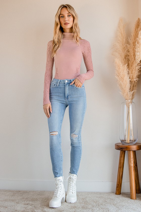 Free People No Turning Back Laser Cut Top Pink Long Sleeve Lulus