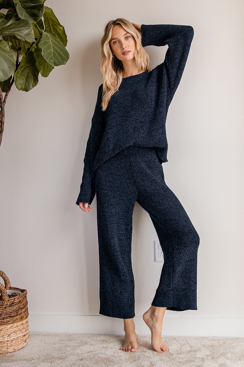 Comfy Cutie Midnight Blue Chenille Sweater Pants