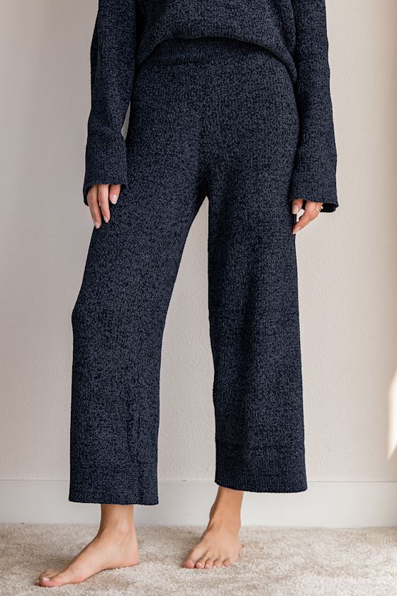 Lulus | Comfy Cutie Midnight Blue Chenille Sweater Pants | Size Small | 100% Polyester