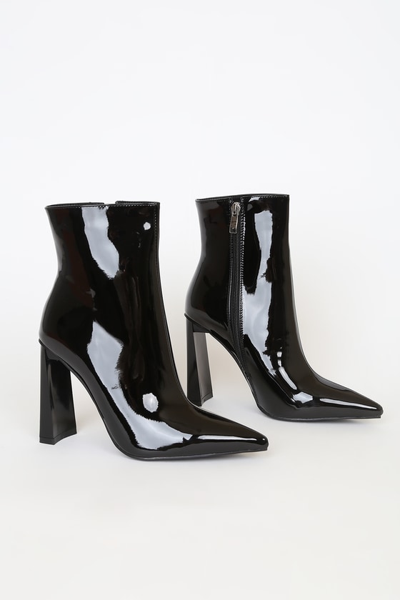 Bebo Elexis Black Patent - Pointed-Toe Boots - Mid-Calf Boots - Lulus