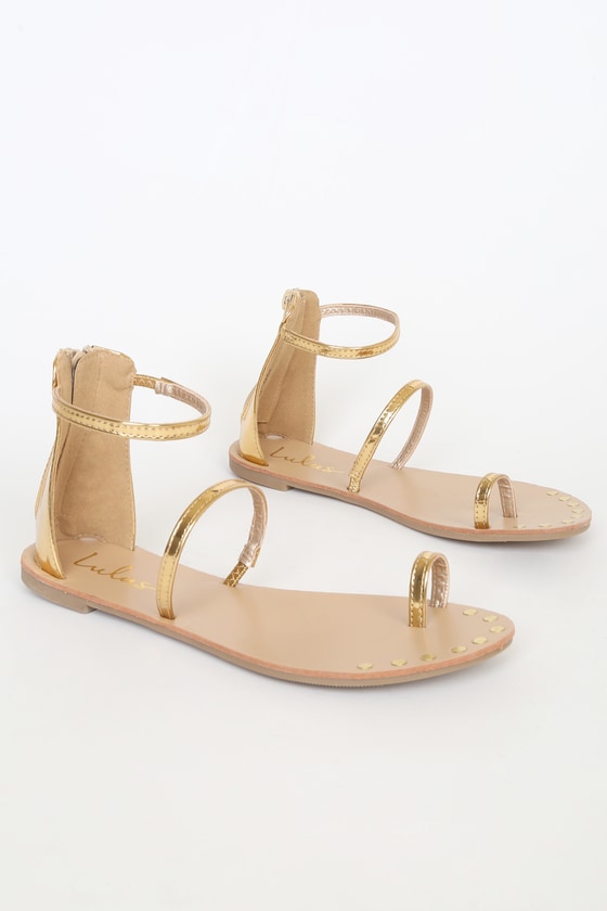 Gold Sandals - Flat Sandals - Ankle Strap Sandals - $20.00 - Lulus