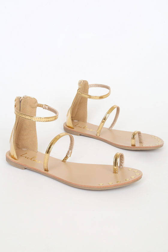 Achilles Gold Flat Ankle Strap Sandals 2