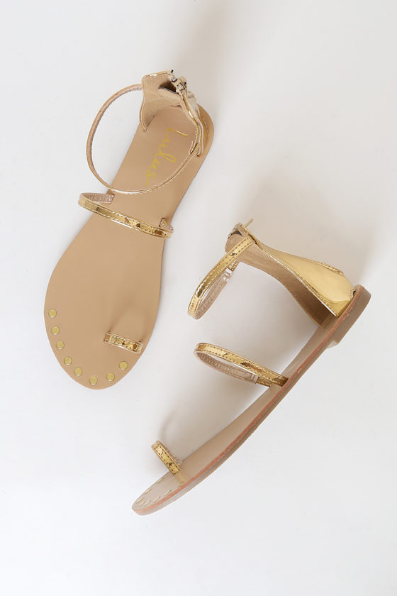 achilles gold flat ankle strap sandals