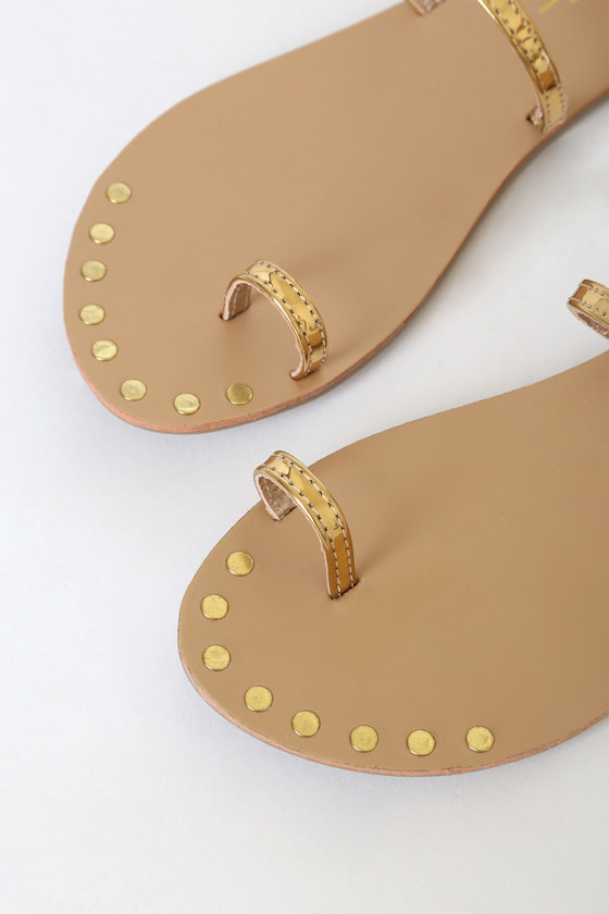 achilles gold flat ankle strap sandals