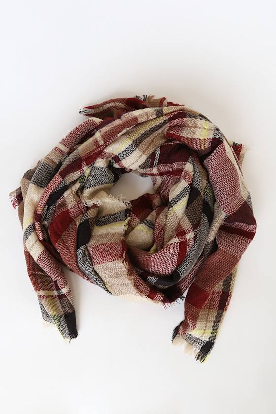 Red Plaid Scarf Oversized Scarf Fringe End Scarf Lulus