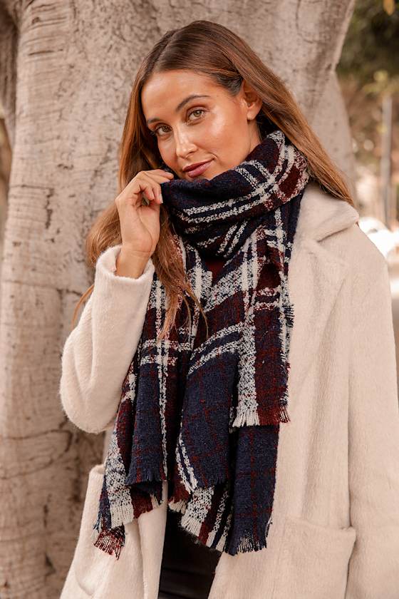 It's a Cozy Vibe Burgundy Plaid Oversized Scarf 3