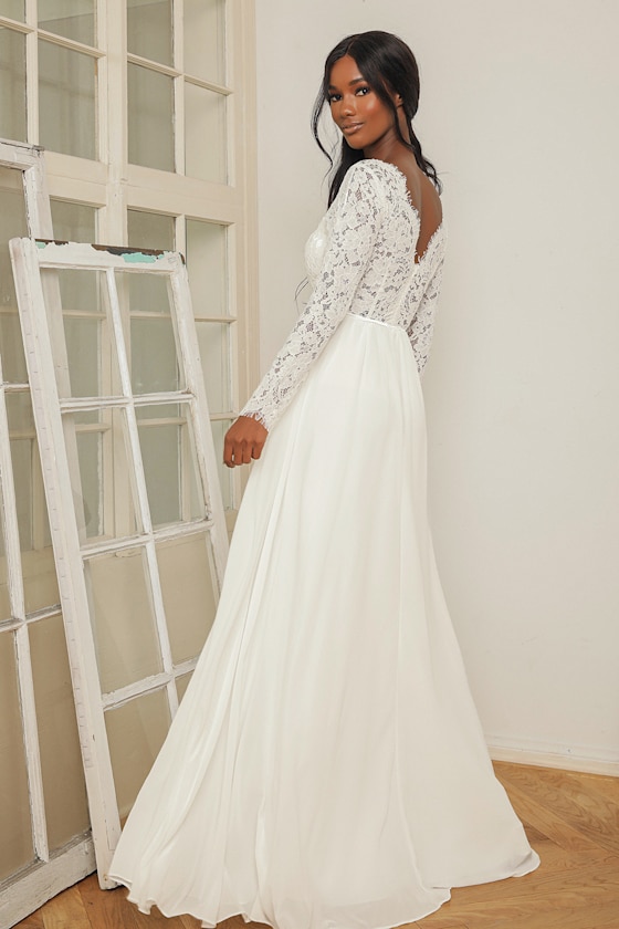 Forever Starts Tonight White Lace Long Sleeve Maxi Dress 6