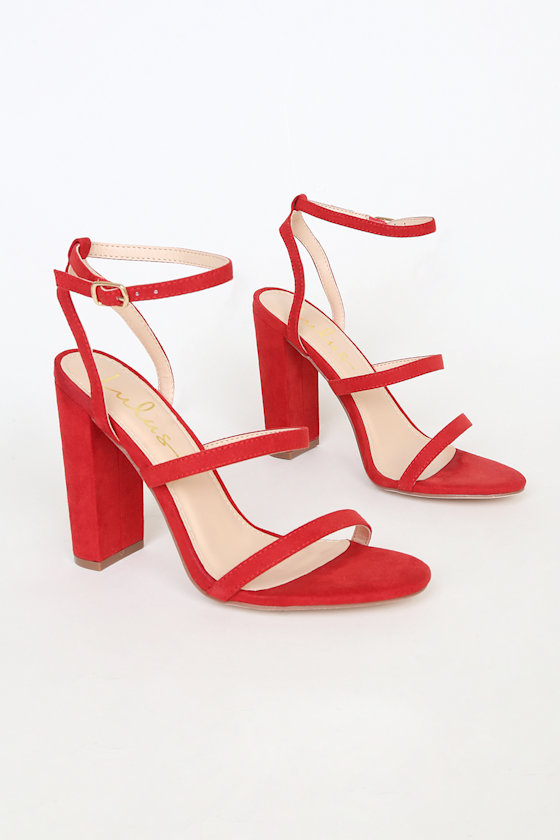 Tatiyany Red Suede Strappy High Heel Sandals 2