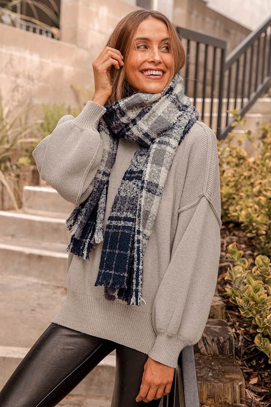 It's a Cozy Vibe Navy Blue Plaid Oversized Scarf 3