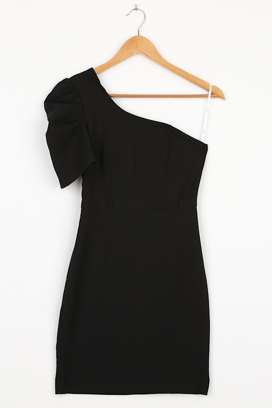 Stay Gorgeous Black One-Shoulder Puff Sleeve Mini Dress 1