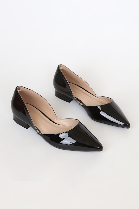 Emerson-1 Black Patent Pointed-Toe D'Orsay Flats 1