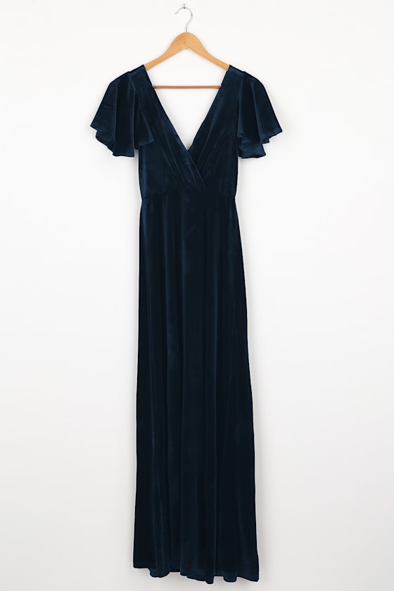 navy blue flutter sleeve dress