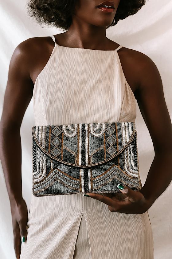 Party Hopping Black Multi Beaded Clutch 2