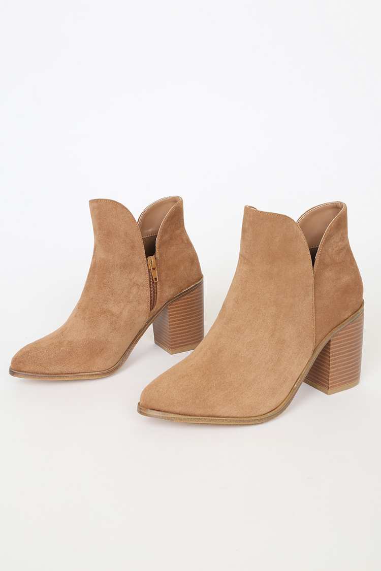 Tan Suede Boots - High Heel Ankle Boots - Block Heel Booties - Lulus