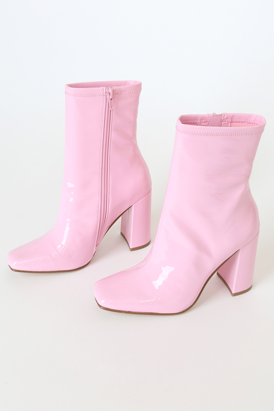 Fulton Pink Patent Square Toe Mid-Calf Boots 3