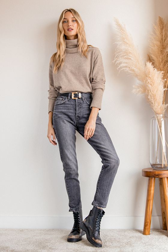 Made for You Heather Taupe Knit Turtleneck Sweater 5
