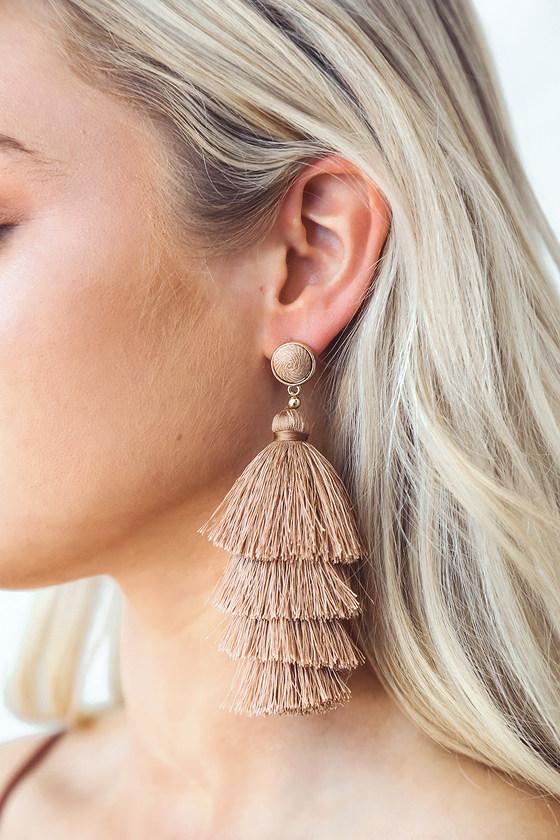 Taupe tassel earrings sale