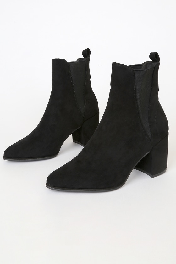 Black Ankle Booties - Faux Suede Ankle Boots - Pointed-Toe Boots - Lulus