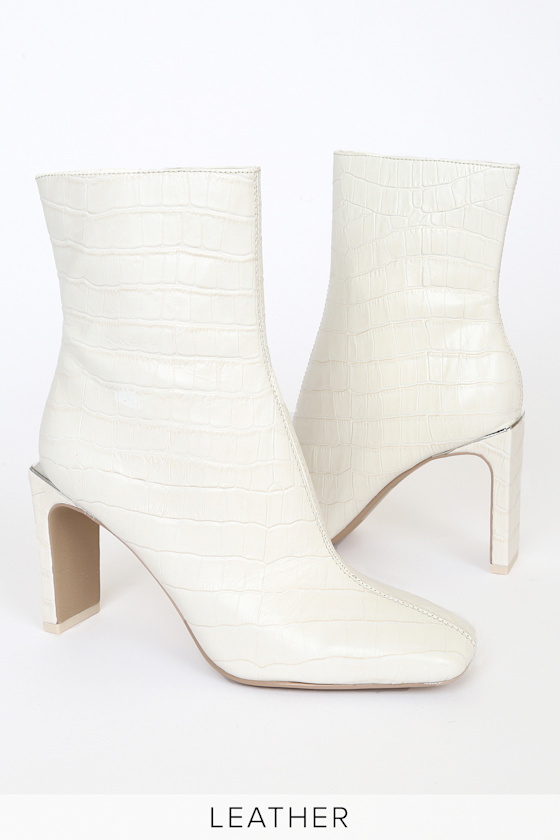 dolce vita huey booties in ivory croco print leather