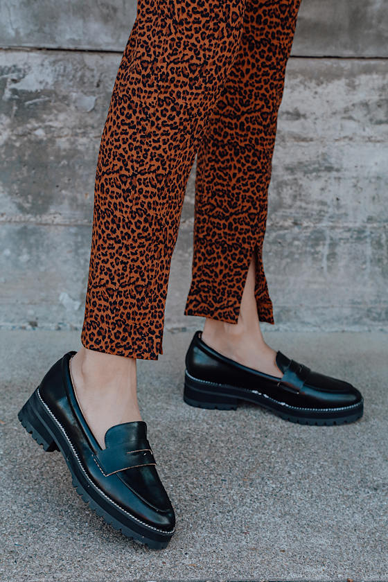 black platform penny loafers