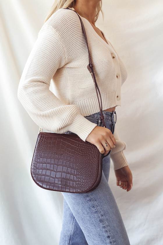 Brown Crossbody Bag Croc Embossed Bag Vegan Leather Bag Lulus