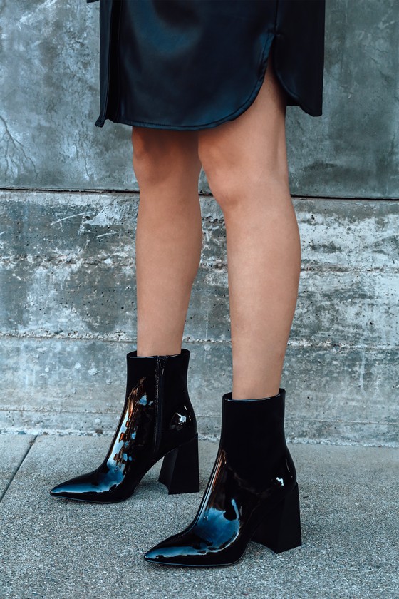 LUTZ Black Leather Block Heel Ankle Bootie | Women's Booties – Steve Madden