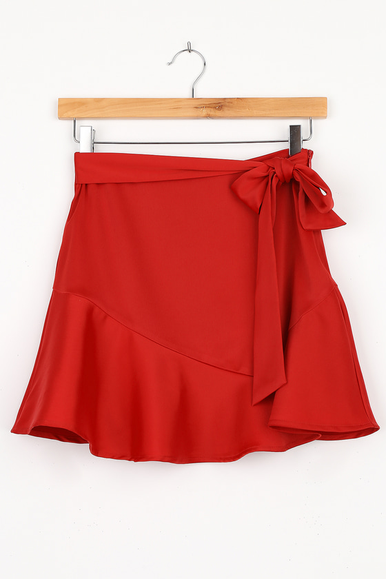 Red Satin Mini Skirt - Ruffled Mini Skirt - High Rise Mini Skirt - Lulus