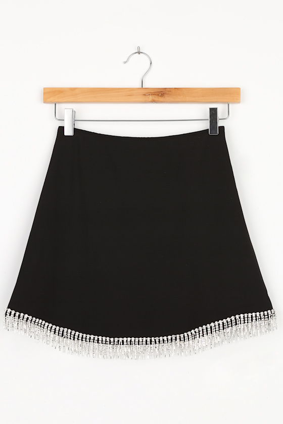 Black Mini Skirt - Rhinestone Skirt - Rhinestone Fringe Skirt - Lulus