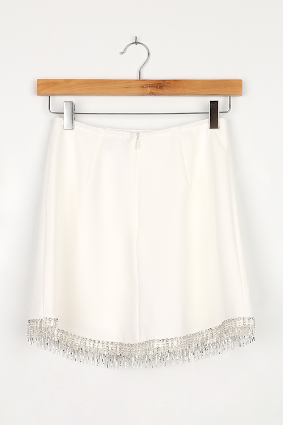 Sparkle Hour White Rhinestone Fringe Mini Skirt 2