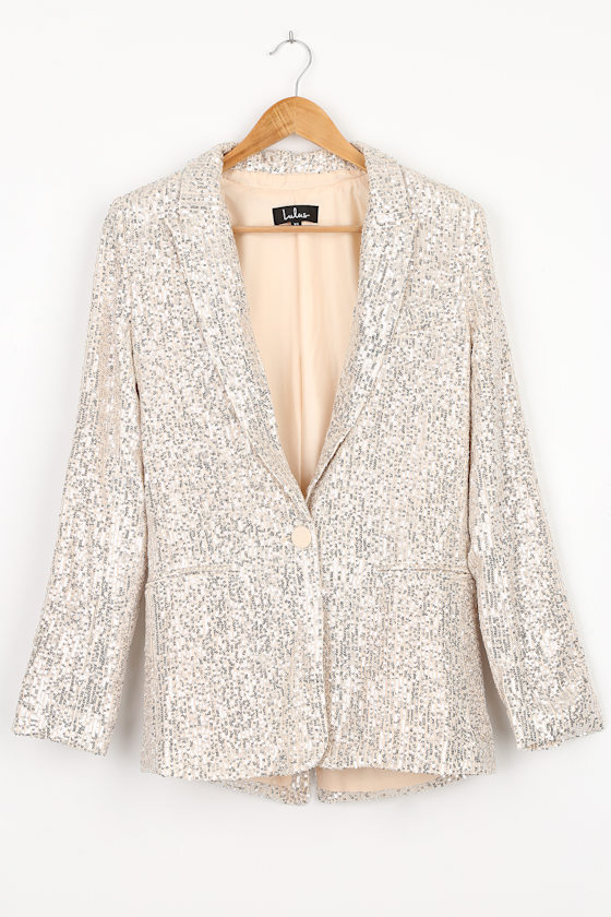 Champagne Blazer Silver Sequin Blazer Party Jacket Lulus