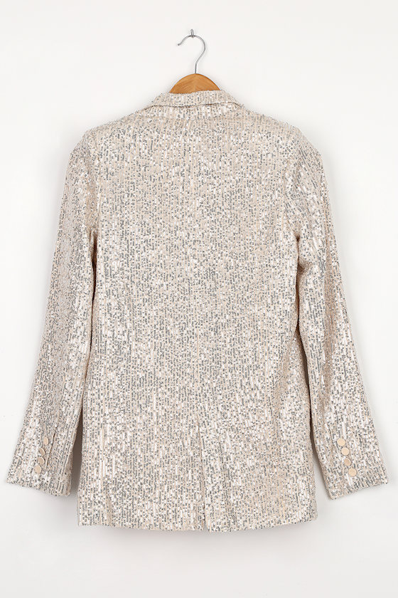 Champagne Blazer Silver Sequin Blazer Party Jacket Lulus