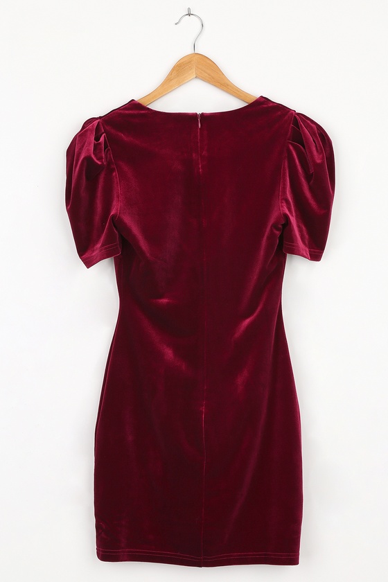 Wine Red Mini Dress - Velvet Bodycon Dress - Puff Sleeve Dress - Lulus