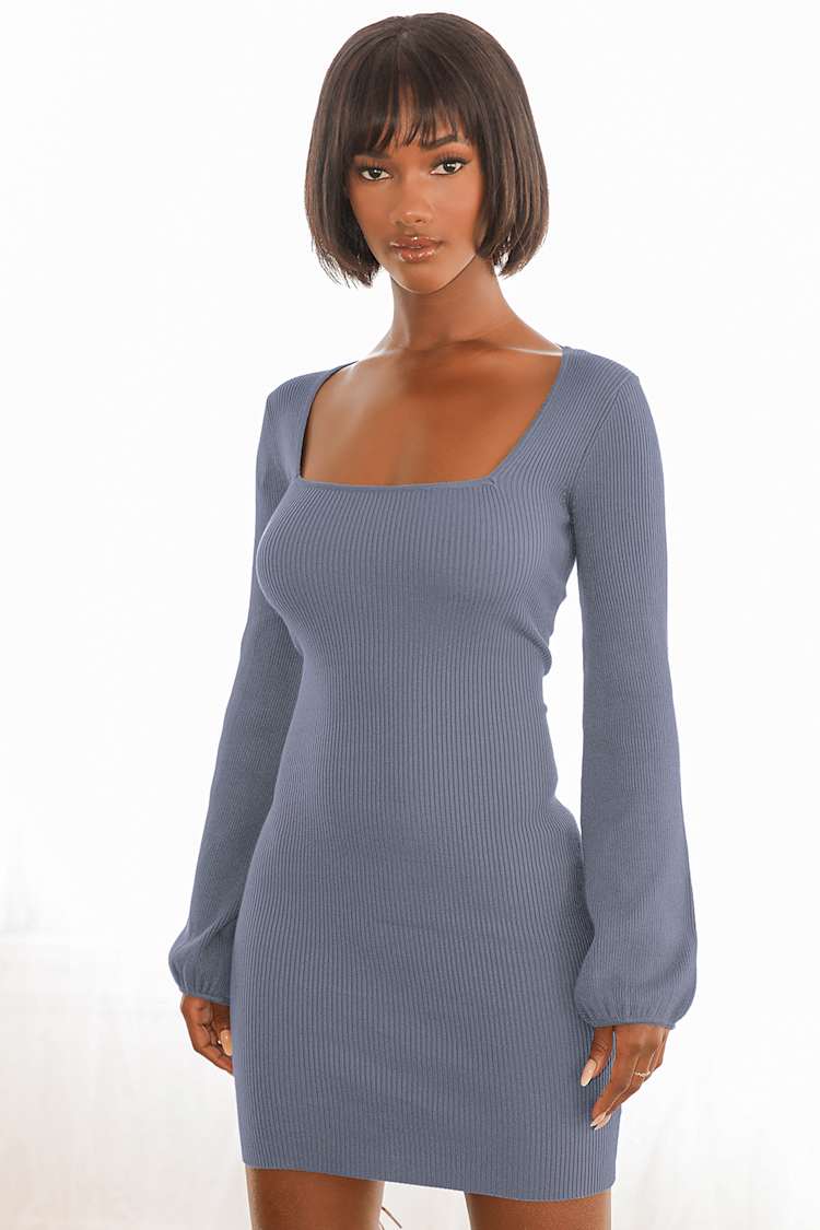 dusty blue sweater dress Dakota Long Sleeve Powder Blue Midi Sweater Dress L main image 0