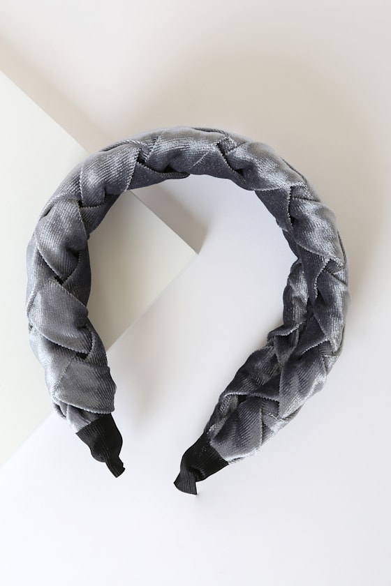 Luxe Club Grey Velvet Braided Headband 1