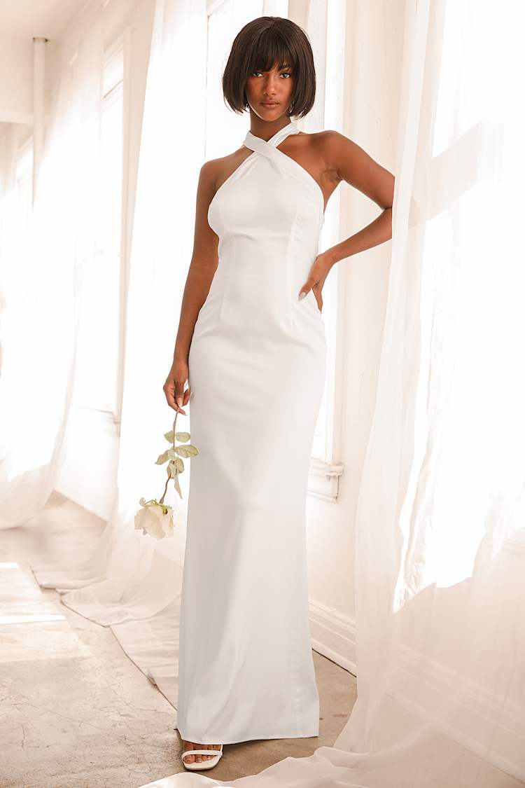 Casual Maxi Halter Dress Cream Color Long Dress Calder Halter Neck Maxi  Dress Bubbly Dresses Shona