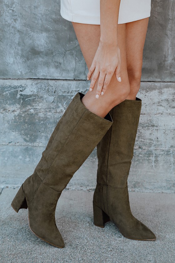 Cute Green Suede Boots - Faux Leather 